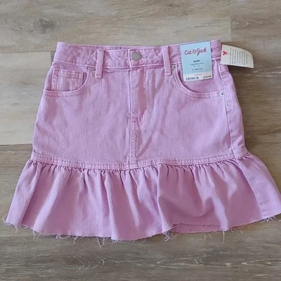 NUEVO CON ETIQUETAS Falda de mezclilla elástica con volantes Cat & Jack para niñas púrpura talla L (10/12) Foto 1 de 4
