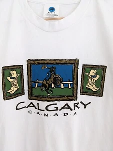 90s Vintage Calgary T-shirt Mens Size M    Canada Cowboy Rodeo Top GGS White - Picture 1 of 9