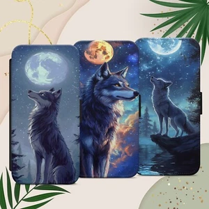 Handyhülle Arctic Wolf Night Sky Print für iPhone Samsung Pixel Flip Wallet Case - Bild 1 von 8