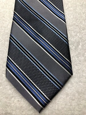 CORBATA HOMBRE PLATINO DESIGNS GRIS AZUL NEGRO BLANCO RAYAS 4 X 60 Foto 1 de 4