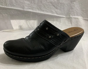 EuroSoft Sofft Womens 9.5 M Leather Comfort Clogs Gunmetal Studded Black Mules - Picture 1 of 7