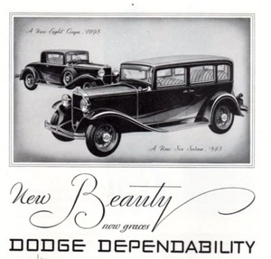 Anuncio de auto impreso vintage Dodge Eight cupé seis sedán anuncio General Electric años 30 - Imagen 1 de 3