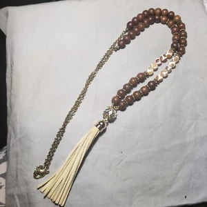 Animal Print Tribal Perlen Halskette 40" Kunstleder Quaste - Bild 1 von 9