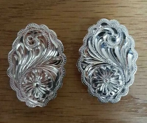 Oval Sterling Overlay Conchos - Pain or w/ JB Flower  w/ two 1/4" chicagos - Picture 1 of 6