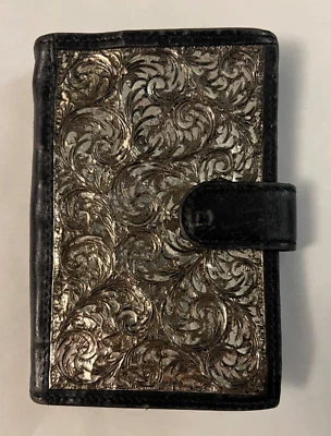 Cartera de cuero vintage azul marino con plata trabajada lugares para monedas billetes tarjetas Foto 1 de 4