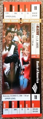 TICKET FULL 2000 LA Lakers Portland Blazers SCOTTIE PIPPEN Kobe 35 Shaq 19 - Image 1 of 2