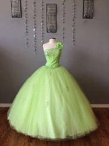 Vizcaya by Morilee Lime Quinceanera Prom Tulle Ballgown Dress One Shoulder - Picture 1 of 3