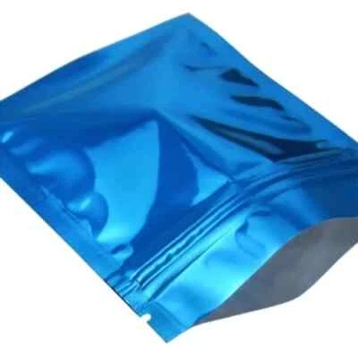 ** 14cm x 20cm BLUE FOIL ZIP LOCK MYLAR BAGS HEAT SEALABLE, SMELL PROOF ** - Image 1 of 2
