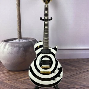 In Stock 6 String Black and White Rings Zakk Custom Electric Guitar - Picture 1 of 10