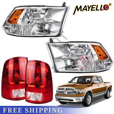 4PCS Red TailLights+Chrome Headlights Set For 2009-2018 Dodge Ram 1500 2500 3500 - Image 1 of 4