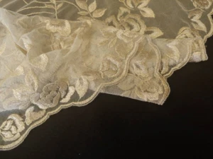 54" Wide Ivory Gold Metallic Embroidered Rose Floral Tulle Lace Fabric 1371 - Picture 1 of 5