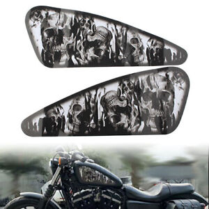 2Pcs Skull Motorcycle Decals Fuel Gas Tank Stickers fit Harley XL883 1200 Black