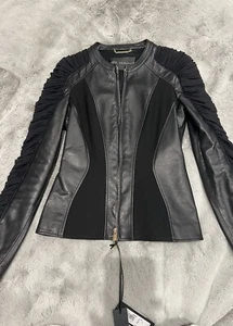 New (with Labels) Women's Versace Giacca Black Leather Jacket - Picture 1 of 12