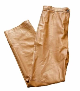 ANNE KLEIN Genuine Leather Pants Straight Leg High Waist Camel Gold Lined 14 - Picture 1 of 11