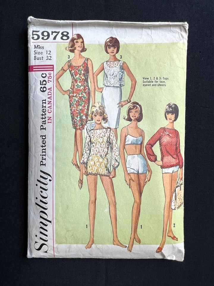 Simplicity 5978 Misses Dress-Tops-Swim Suit 1965 Pattern Old sz 12 Bust 32" Cut - Image 1 of 2