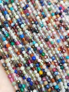 Pequeñas gemas multicolores mezcladas 2-3 mm facetadas redondas piedras preciosas cuentas de joyería curativas 12" - Imagen 1 de 10