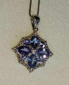 Sterling Silber 925 Box Kette mit Amethyst Cluster Anhänger 18" Kette 3/4" Anhänger  - Bild 1 von 5