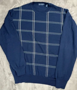 Grant Thomas Men's XL Blue Plaid Pullover Sweater - Merino Wool - Crew Neck - Picture 1 of 7