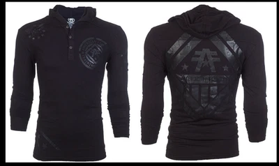 AMERICAN FIGHTER Negro sobre Negro AVERETT Manga Larga Henley Sudadera con Capucha Camiseta Nueva con Etiquetas Foto 1 de 4