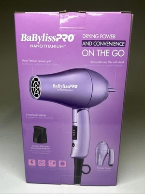 Babyliss Pro Nano Titanio Viaje Púrpura Secador de Pelo Mango Plegable 2 Velocidades/Calor Foto 1 de 4