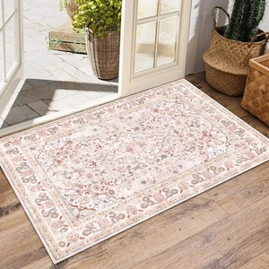 Rosa Vorleger Waschbar Boho Vintage Modern Neutral Klein Teppich 2×3 Fußmatte... - Bild 1 von 6