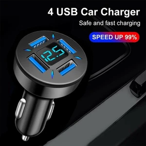 Ultra Fast Car Charger with Voltage Display 4 USB Ports for All For Phones - Zdjęcie 1 z 7