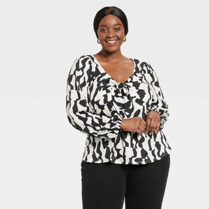 Top donna Ava & Viv bianco e nero stampa animalier nodo davanti nuovo con etichette - taglia XXL - Foto 1 di 2