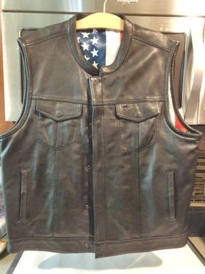FIRST CLASSICS MEN'S 2XL BLACK LEATHER BIKER RIDING VEST TEAR INSIDE Foto 1 de 4