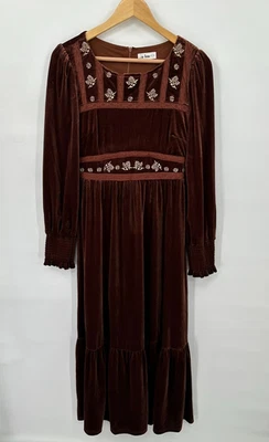 Maxi Vestido In Loom Mujer Terciopelo Pradera Años 70 Boho Hippie M Chocolate Granola Foto 1 de 4