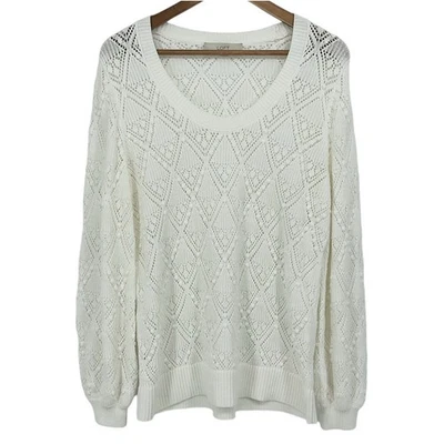 Suéter LOFT branco malha aberta Pom Pom manga balão gola redonda tamanho XL - Imagem 1 de 4
