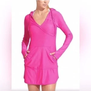 Athleta Wick It Wader Hooded Swim Cover Up Hot Pink NWOT Size S - Picture 1 of 10