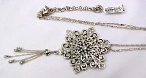 NWT Brighton Iceblink Snowflake Tassel Silver & Crystal Holiday Necklace $92 - Picture 1 of 7
