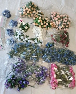 Огромный лот ленты Craft цветочный выбрать атласные розы фиолетовый персик розовый шитья винтажный - Изображение 1 из 4