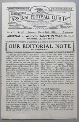 1933/34 Arsenal (Champions) v Wolverhampton Wanderers Division 1 w/o red cover - Image 1 of 3