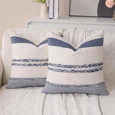 Decorative Boho Navy Blue Pillow Covers Set of 2-20x20 Inch Farmhouse Accent ... - Image 1 of 4