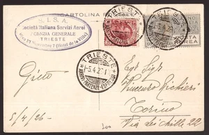Italia Regno, cartolina S.I.S.A. primo volo Trieste-Torino del 1926  -HG63 - Imagen 1 de 3