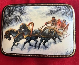 Vintage russische schwarze Lackschatulle handbemalt 4,5”X3,5” - Bild 1 von 6