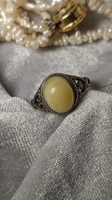 Anillo vintage de plata de ley 925 con ámbar amarillo, tamaño 925 marcado Foto 1 de 4
