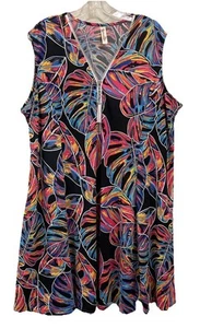 Shoreline Tropical Palm Leaf Sleeveless Front Zip Dress Women’s Size XL Stretch - Bild 1 von 10