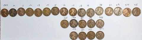 1909 -1925    TEENS N TWENTIES    LINCOLN WHEAT CENT PENNIES 25 coins Cover