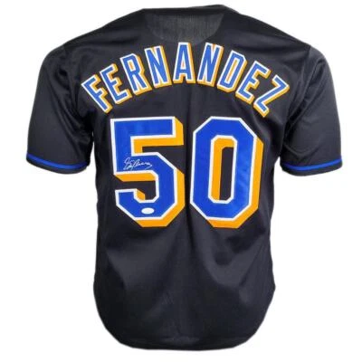 Camiseta de béisbol negra alternativa firmada por Sid Fernández de Nueva York (JSA) Foto 1 de 3