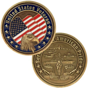 United States of America Flag Veteran Challenge Coin - Imagen 1 de 4