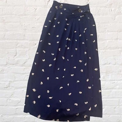 Vintage 80s Jeanne Marc Navy Blue Wrap Skirt SZ Small Academia Teacher Retro - Image 1 of 4