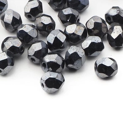 Lote (50) Cuentas de vidrio facetado ovaladas metálicas hematita vintage checas 6 mm Foto 1 de 3