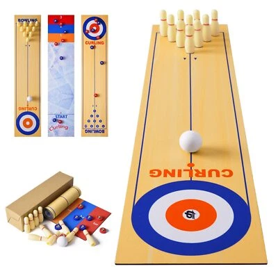 RAYNA GAMES Shuffleboard Bowling Curling Spiel 3 in1 Shuffleboard Tisch Curling CpielTrag...