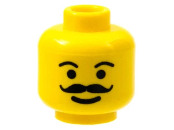 NUEVA LEGO Minifigura Clásica CABEZA con BIGOTE/BIGOTE Rizada y Completa, Cejas Lisas Foto 1 de 1