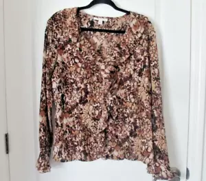 JM Collection Top Damen 14 Braun Animal Print Rüschen Glockenärmel Boho - Bild 1 von 14
