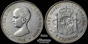 SPANIEN, Alfons XIII., 5 Pesetas 1888 MP-M, VZ/XF+ - Bild 1 von 5