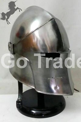 Casco medieval de acero con forro con soporte de madera armadura Barbuta casco de armadura Foto 1 de 4