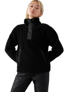 Athleta Tops Athleta Cozy Sherpa Snap Sweatshirt Black Size XS Pockets - Picture 1 of 13